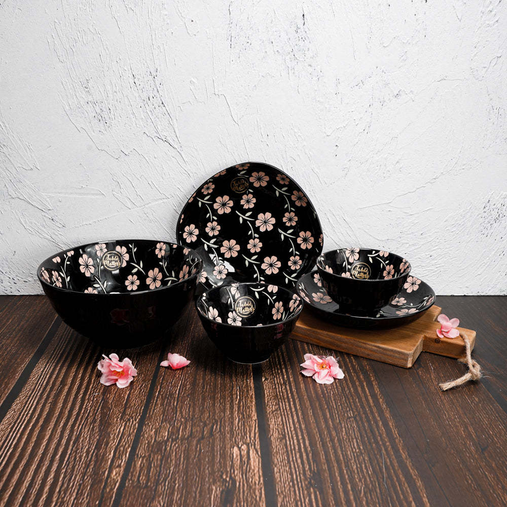 Sakura Ebony - Hand Painted 8 inch Threaded Bowl