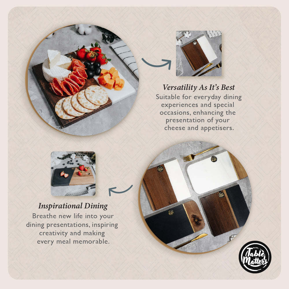 SCANDI - Black Marble Wood Rectangular Cheese Board