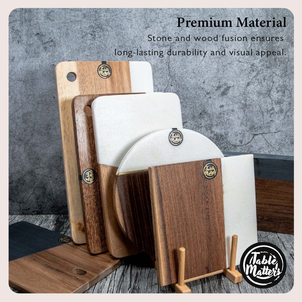 SCANDI - White Marble Wood Rectangular Cheese Board