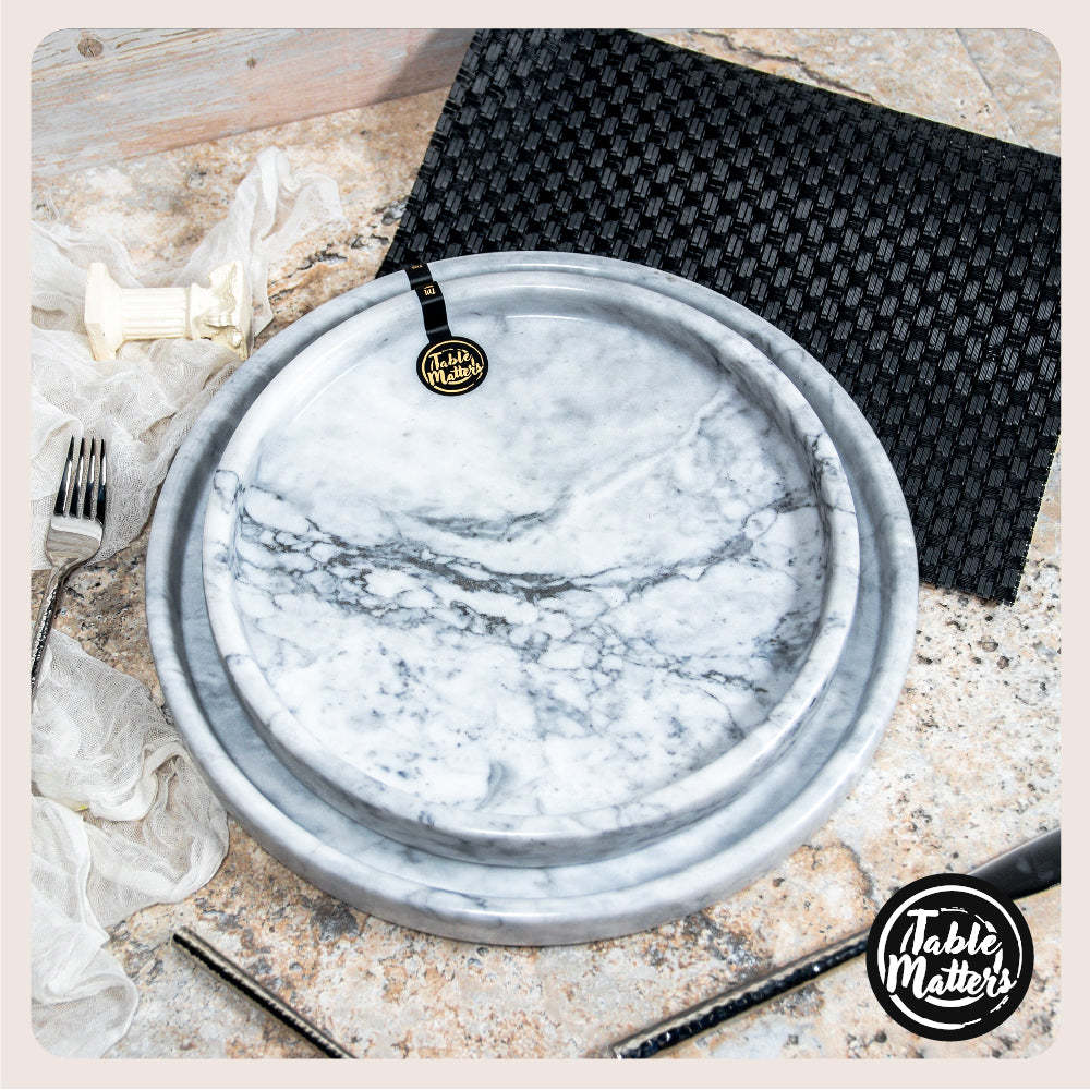 SCANDI - White Marble Round Serving Tray (Small)