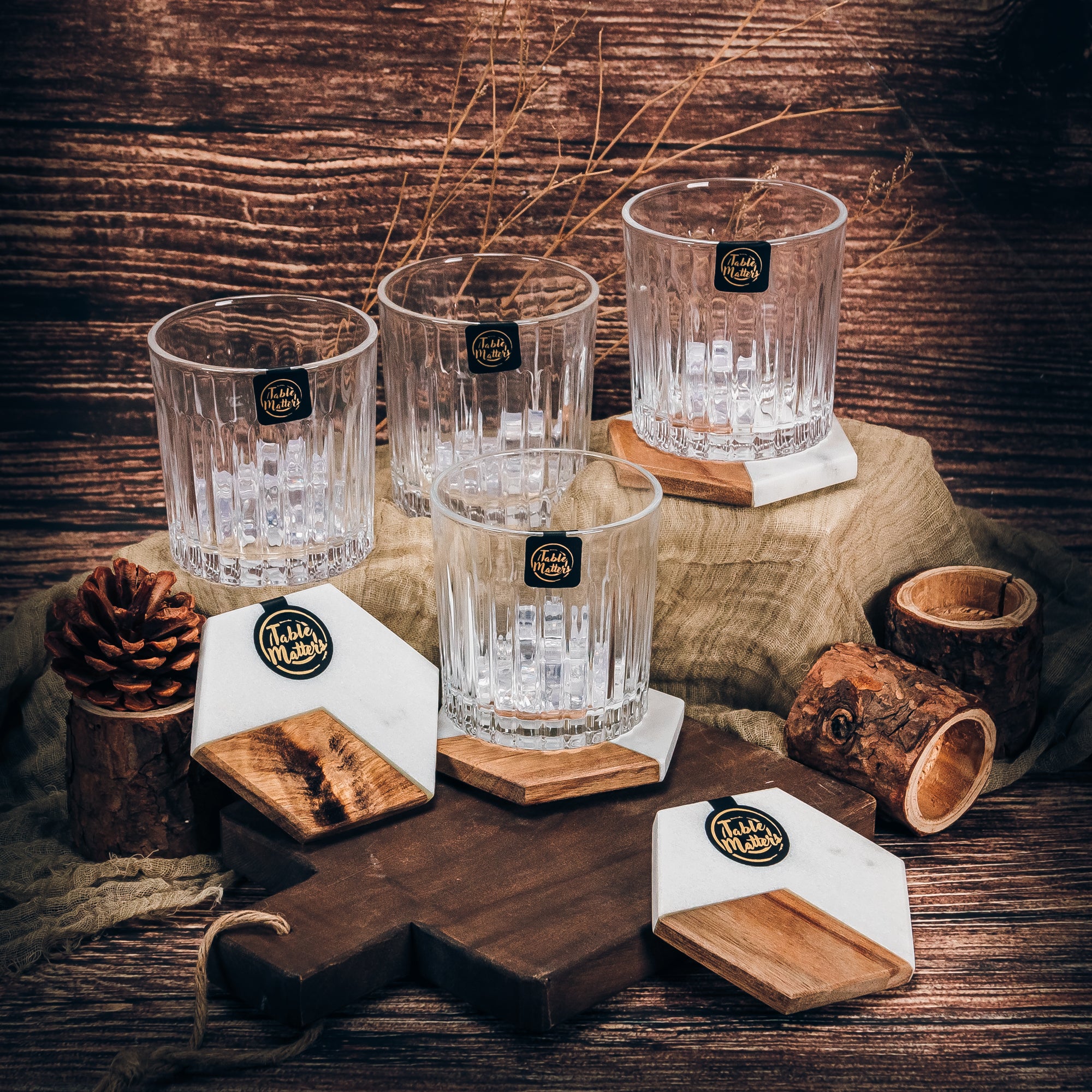 Bundle Deal - Taikyu 310ml Whiskey Glass and Marble Coaster 8PCS Drinking Set