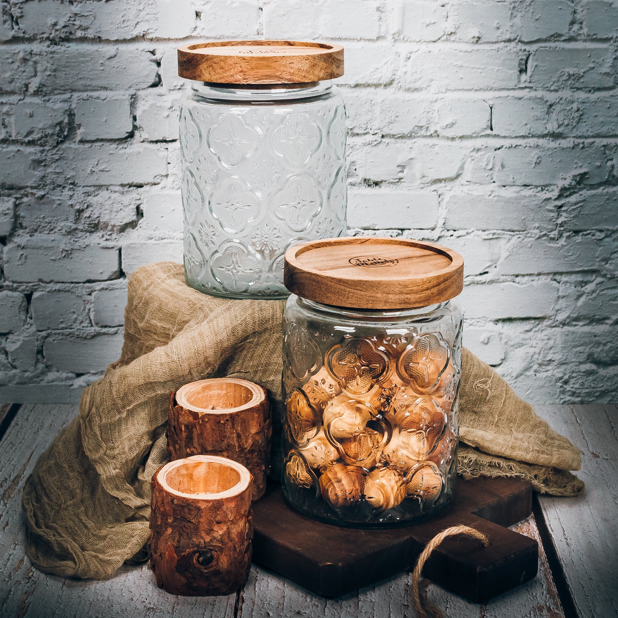 Bundle Deal - TAIKYU Acacia Airtight Peranakan Storage Jar - Set of 2