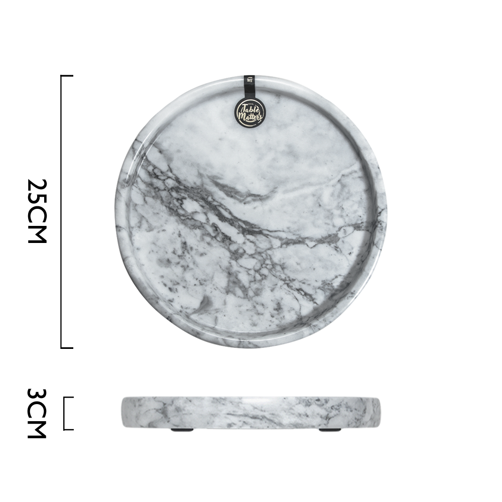 SCANDI - White Marble Round Serving Tray (Small)