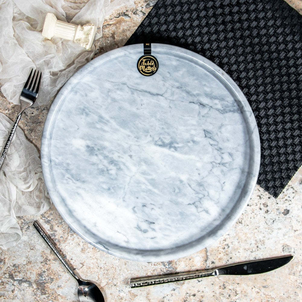 SCANDI - White Marble Round Serving Tray (Large)