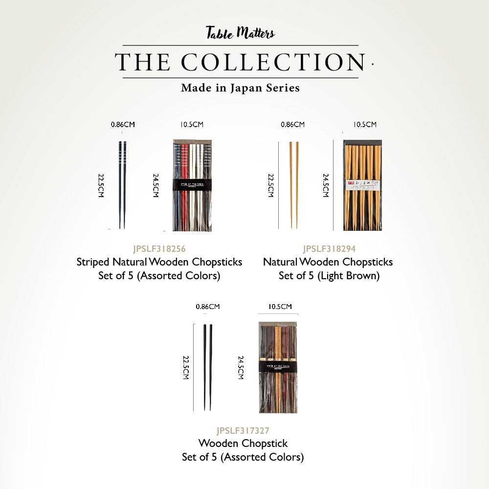 Natural Wooden Chopstick Collection (22.5cm) | Mori | Someki | Mizutama | Fukusu | MADE IN JAPAN