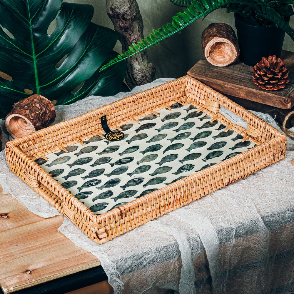 ORNATE Midnight Guppy Rattan Serving Tray (Large)