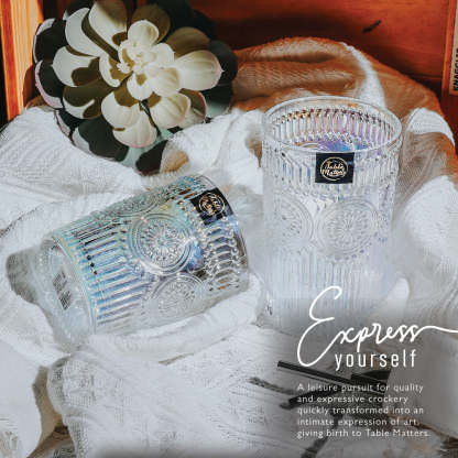 Bundle Deal - Taikyu Pearl 400ml Glass + Peranakan Cup Coaster + Dessert Plate - Set of 10