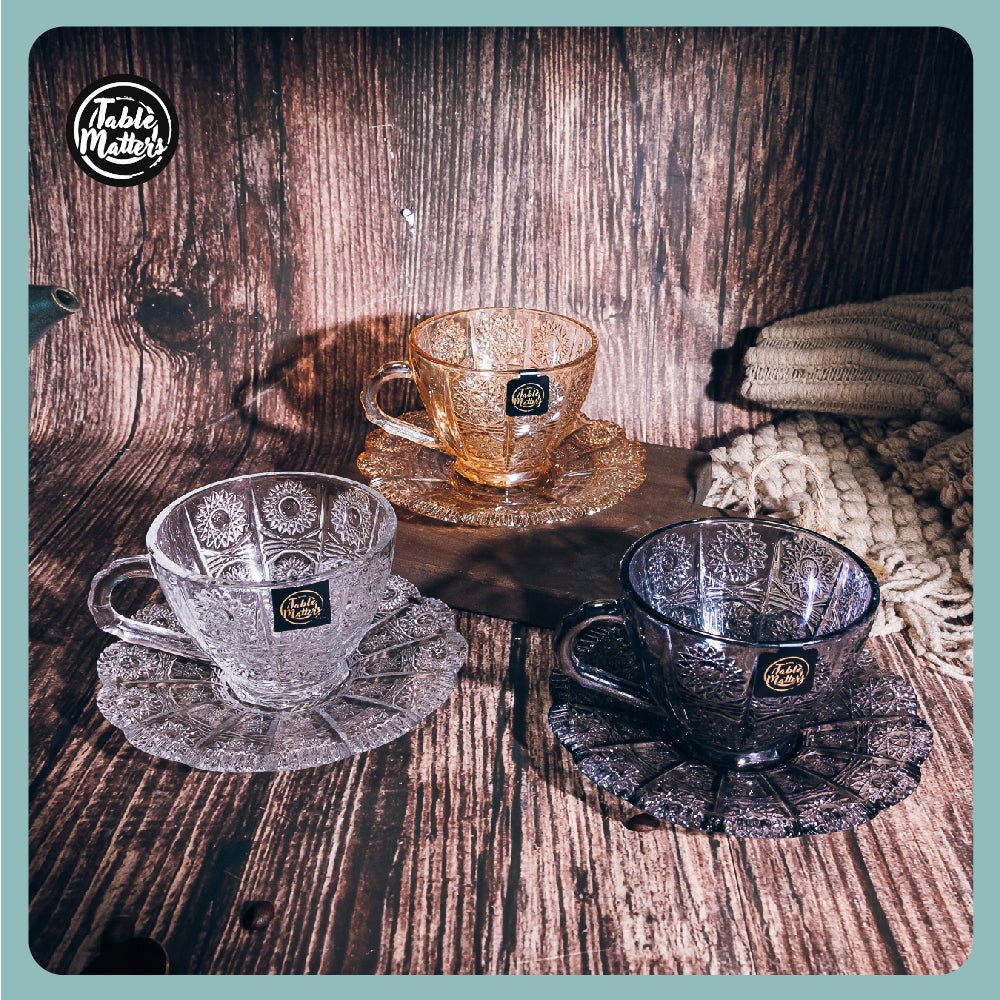 TAIKYU Grey Lace Glass Cup and Saucer - 180ml