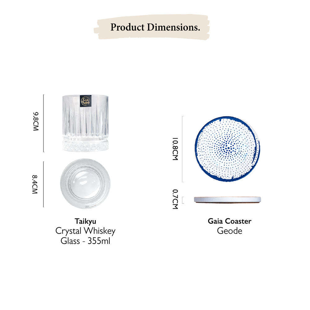 Bundle Deal - Taikyu Crystal Drinking Glass with GAIA Cup Coaster - Set of 2