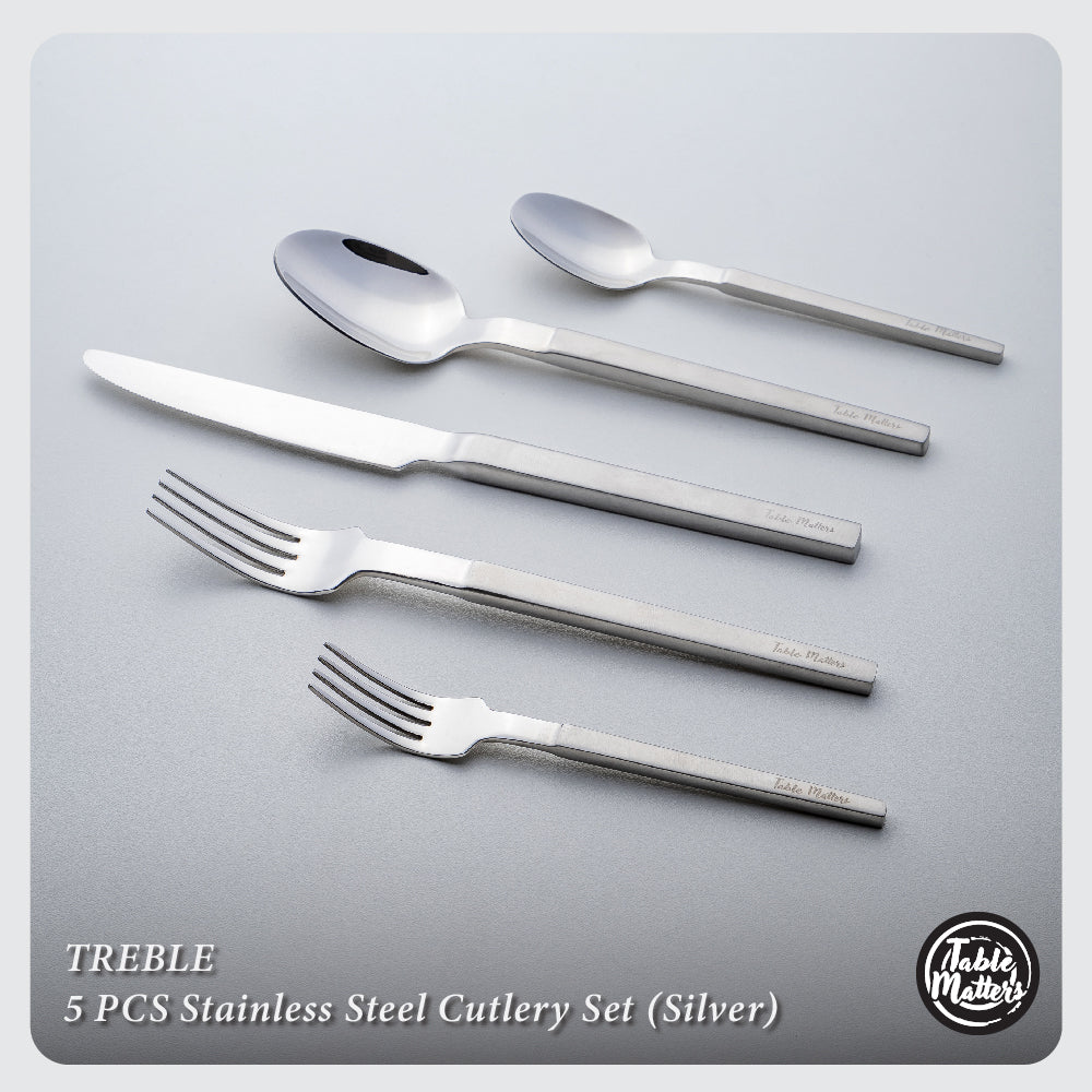 Treble Stainless Steel Cutlery Set [Dinner Spoon | Dinner Fork | Dinner Knife | Tea Spoon | Tea Fork]