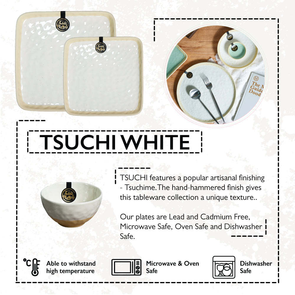 Tsuchi White - 8 inch Square Plate