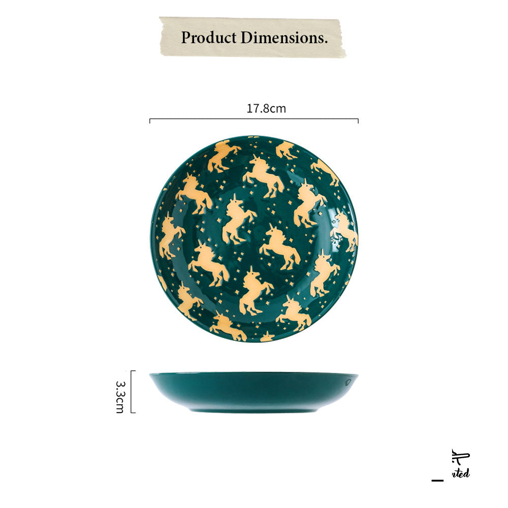 Unicorn Green - Hand Painted 7 inch Coupe Plate