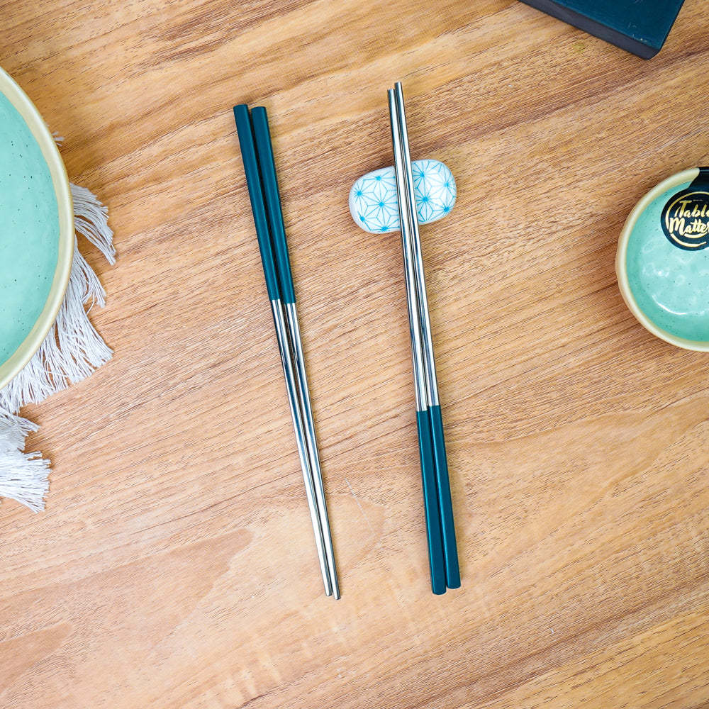 Waltz Stainless Steel Chopstick Set of 4 (Teal Green)