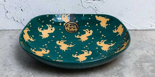 Unicorn Green Hand Painted Square Plate – 8-inch