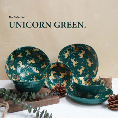 Unicorn Green - Hand Painted 8 inch Threaded Bowl