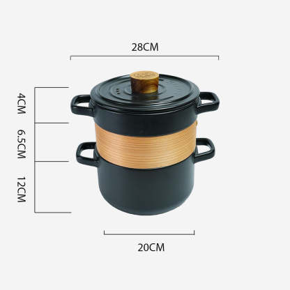 Vintage 3 in 1 Multi Tiered Ceramic Cook (Steam) Pot - Small (Pastel Black)