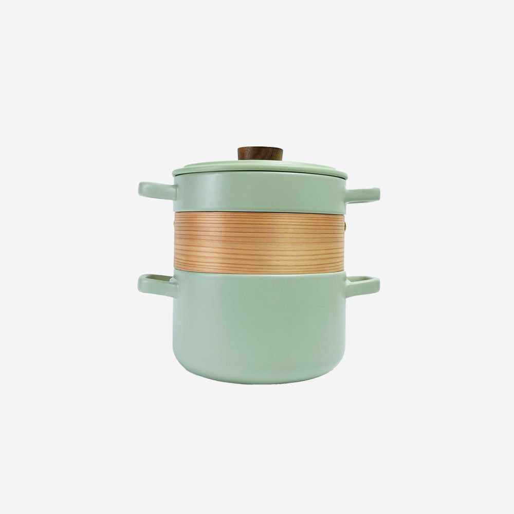 Vintage 3 in 1 Multi Tiered Ceramic Cook (Steam) Pot - Small (Pastel Green)
