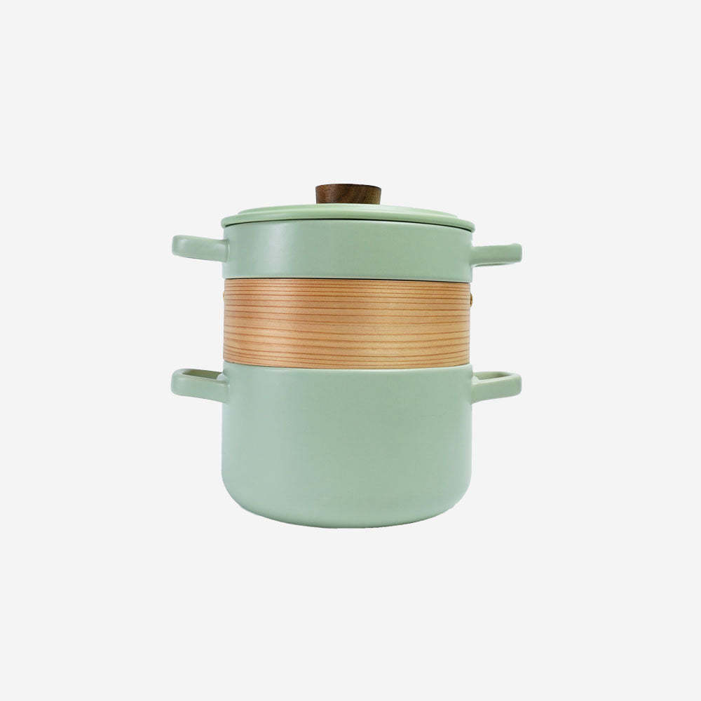 Vintage 3 in 1 Multi Tiered Ceramic Cook (Steam) Pot - Large (Pastel Green)