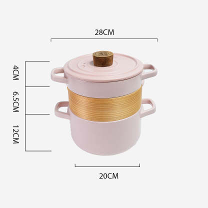 Vintage 3 in 1 Multi Tiered Ceramic Cook (Steam) Pot - Small (Pastel Pink)