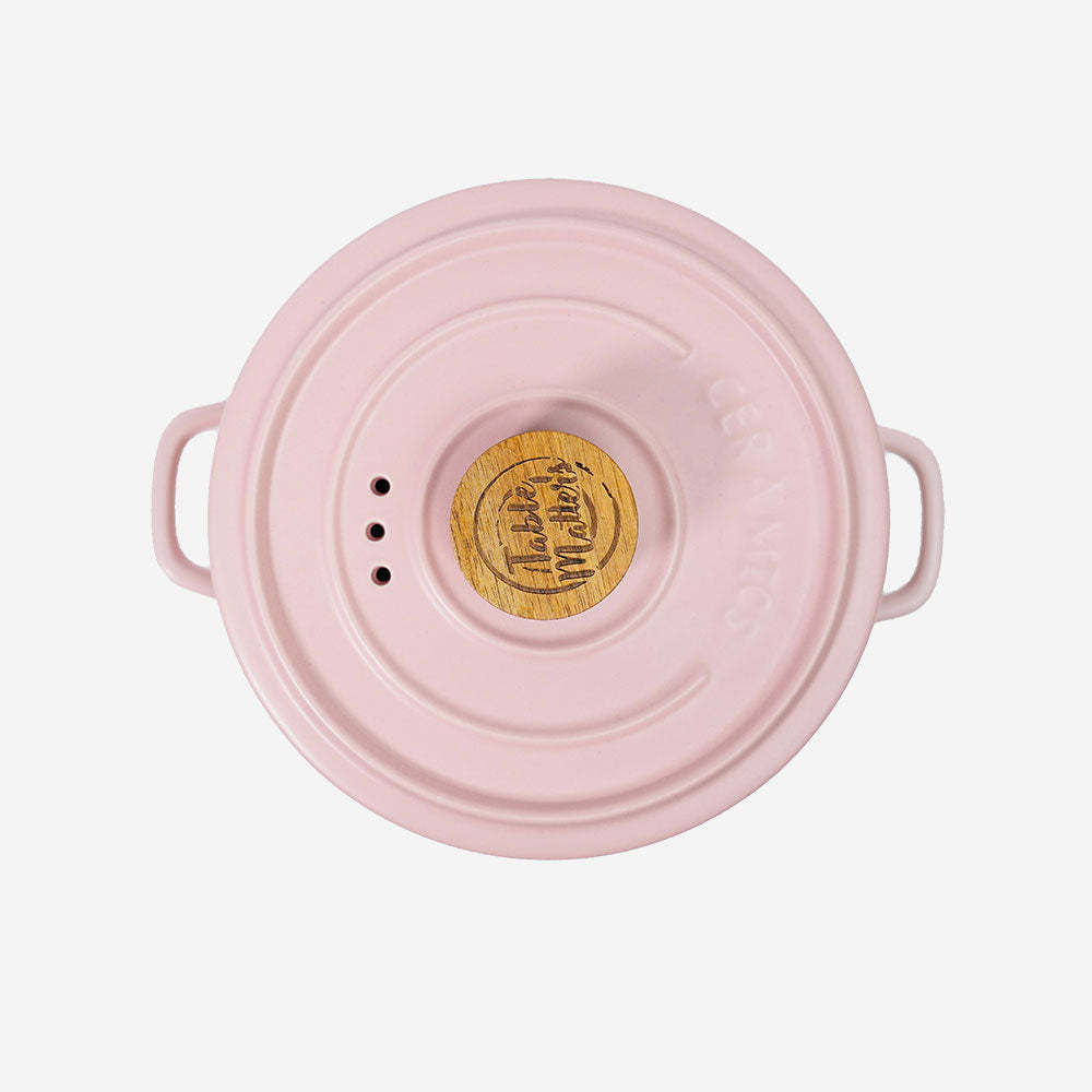 Vintage 3 in 1 Multi Tiered Ceramic Cook (Steam) Pot - Large (Pastel Pink)