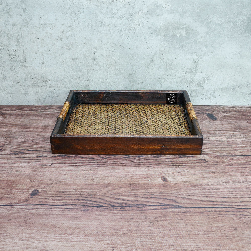 9 inch Wood Rattan Serving Tray