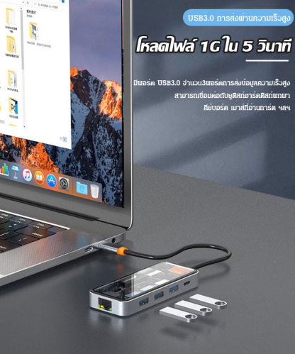 ด็อกกิ้ง สเตชั่น Type-c โปร่งใสแบบ8ใน1