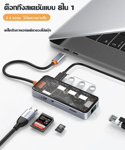 ด็อกกิ้ง สเตชั่น Type-c โปร่งใสแบบ8ใน1