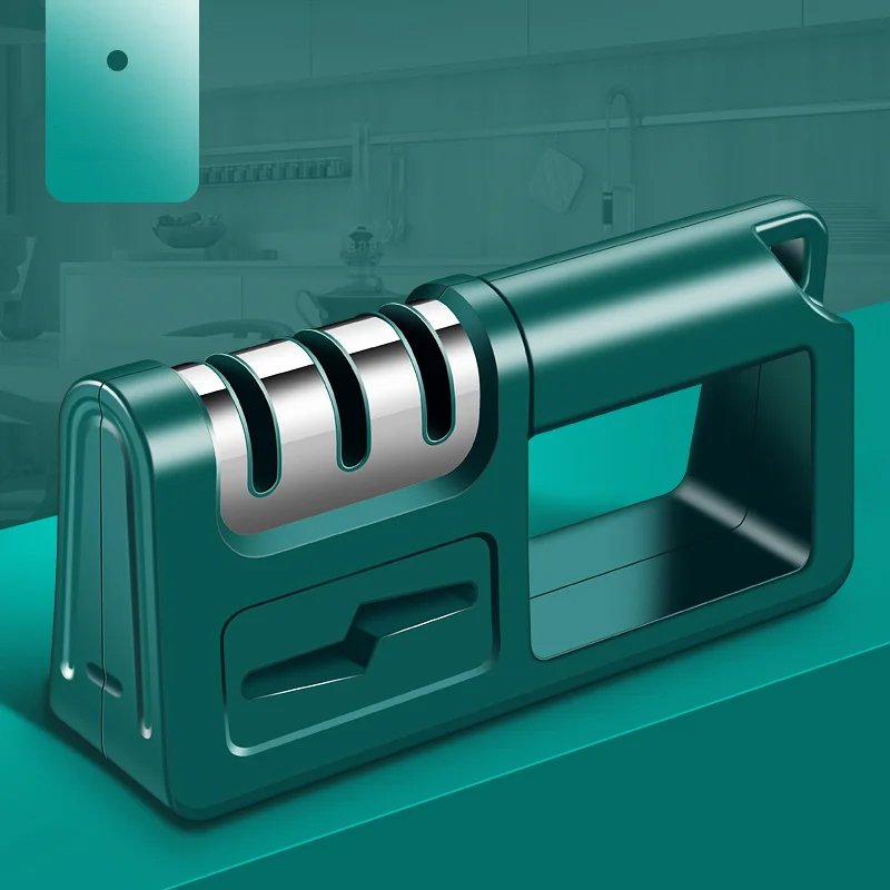 جهاز محمول لشحذ السكاكين في المطبخ يحتوي على قضيب شحذ متعدد الاستخدامات ويعمل بسرعة وفعالية