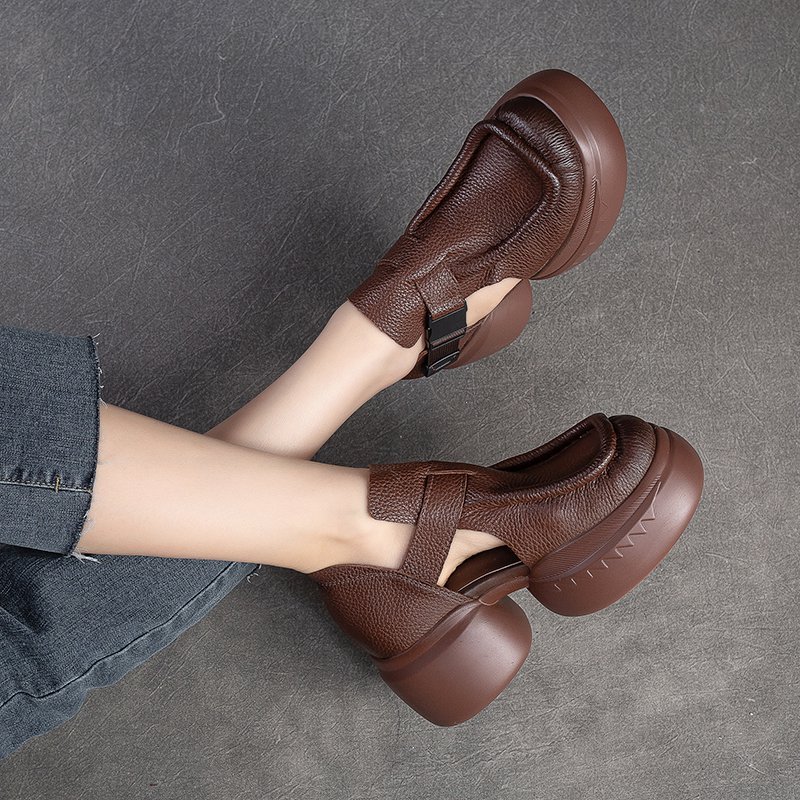 صندل نسائي بقاعدة سميكة وكعب عالي مجوف بتصميم لوف روما للصيف