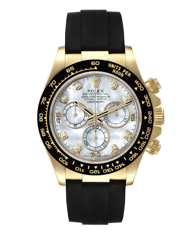 Rolex Daytona Yellow Gold Mother of Pearl Diamond Dial Mens Watch 116518 Unworn