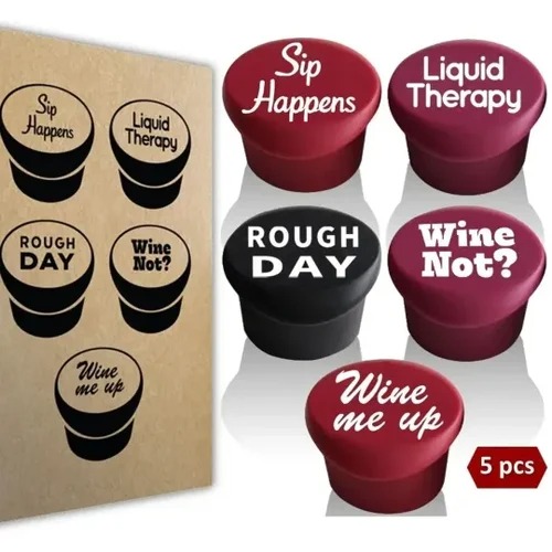 Set of 5 Funny Silicone Wine Bottle Stopper