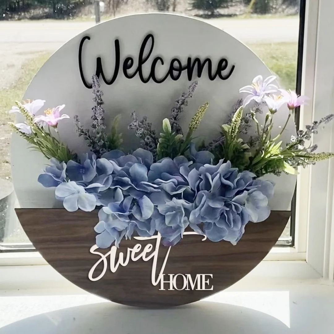 Welcome Sweet Home Wooden Decorative Flower Pot Door Hanger