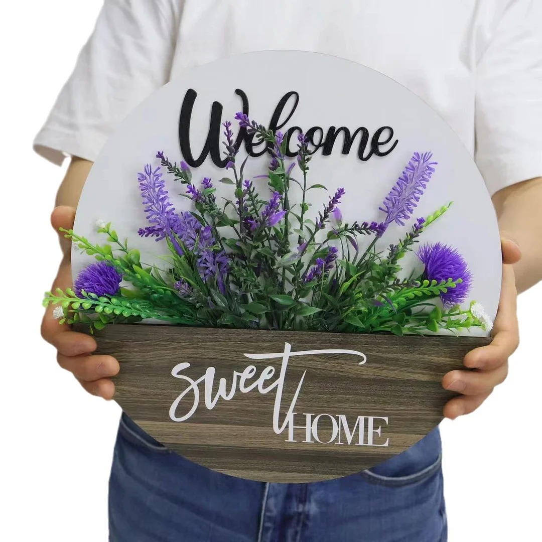 Welcome Sweet Home Wooden Decorative Flower Pot Door Hanger