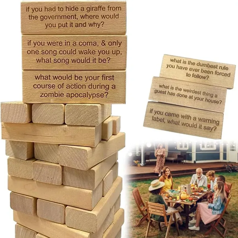 😆Ice Breaking Question Tumbling Tower Game – A Must Have for Parties (54Pcs)