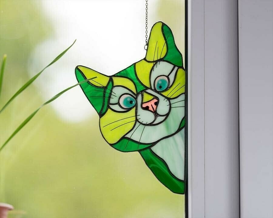 Handmade Stain glass cat suncatcher for window