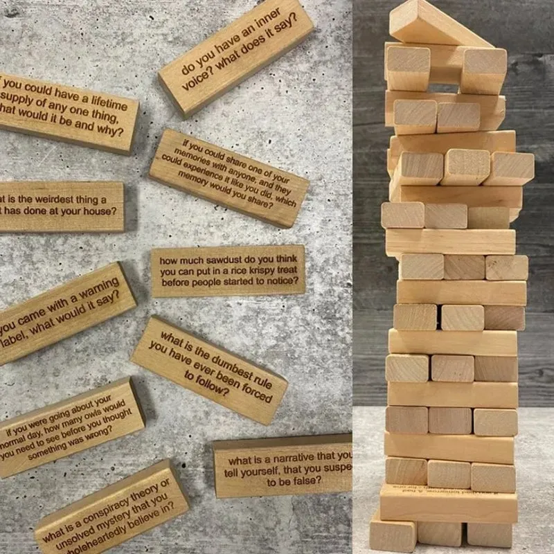 😆Ice Breaking Question Tumbling Tower Game – A Must Have for Parties (54Pcs)