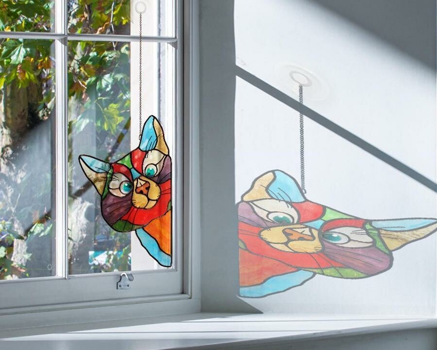 Handmade Stain glass cat suncatcher for window
