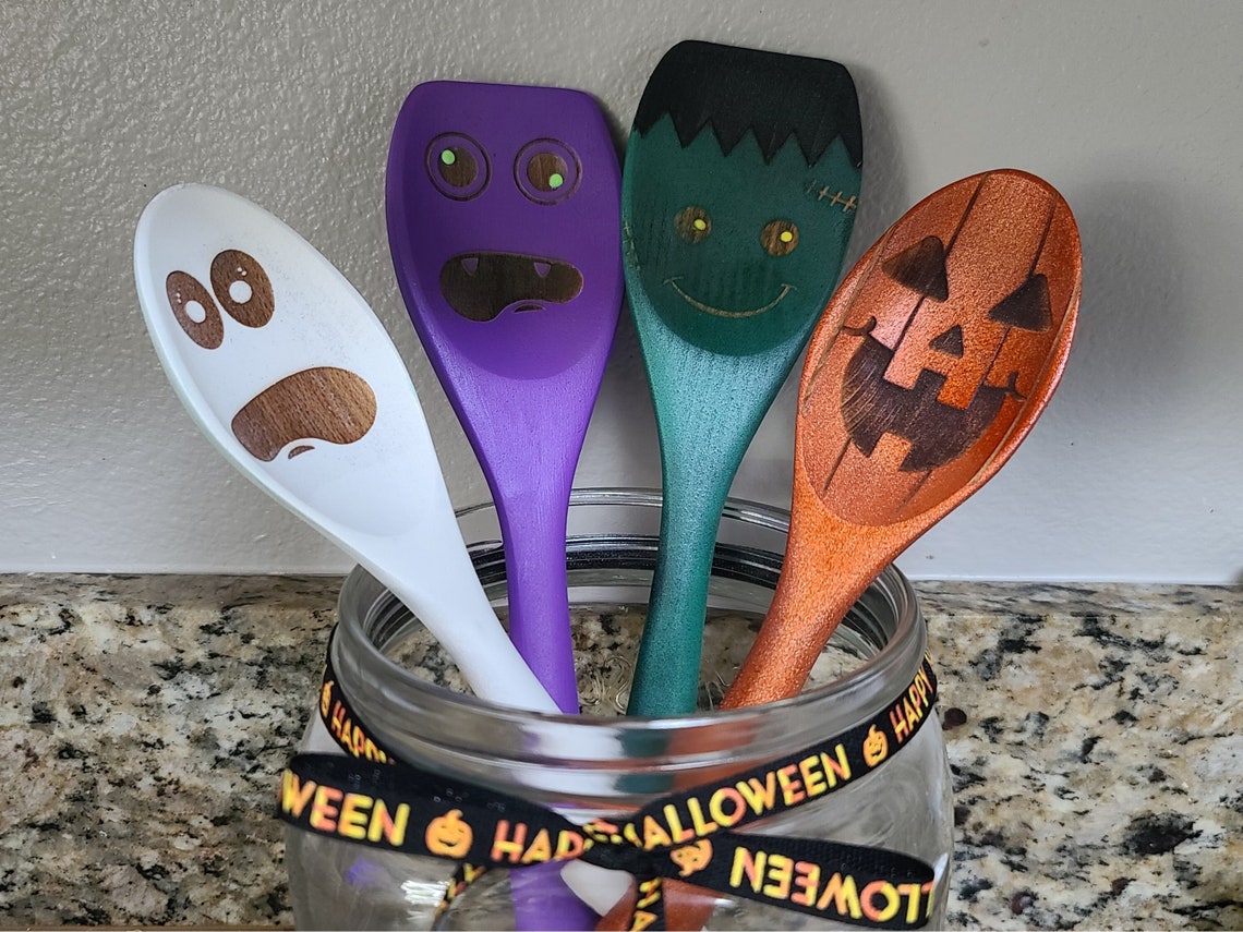 万圣节木勺厨房装饰,木制万圣节装饰,秋季厨房装饰,万圣节勺子,怪异装饰,秋季厨房装饰图片 2