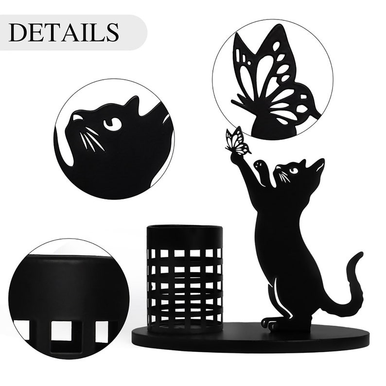 Best Gift - 😻Black Metal Cat Pen Holder