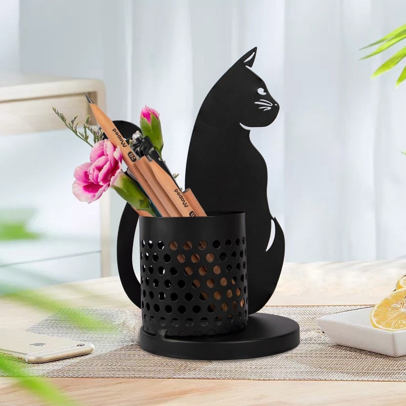Best Gift - 😻Black Metal Cat Pen Holder