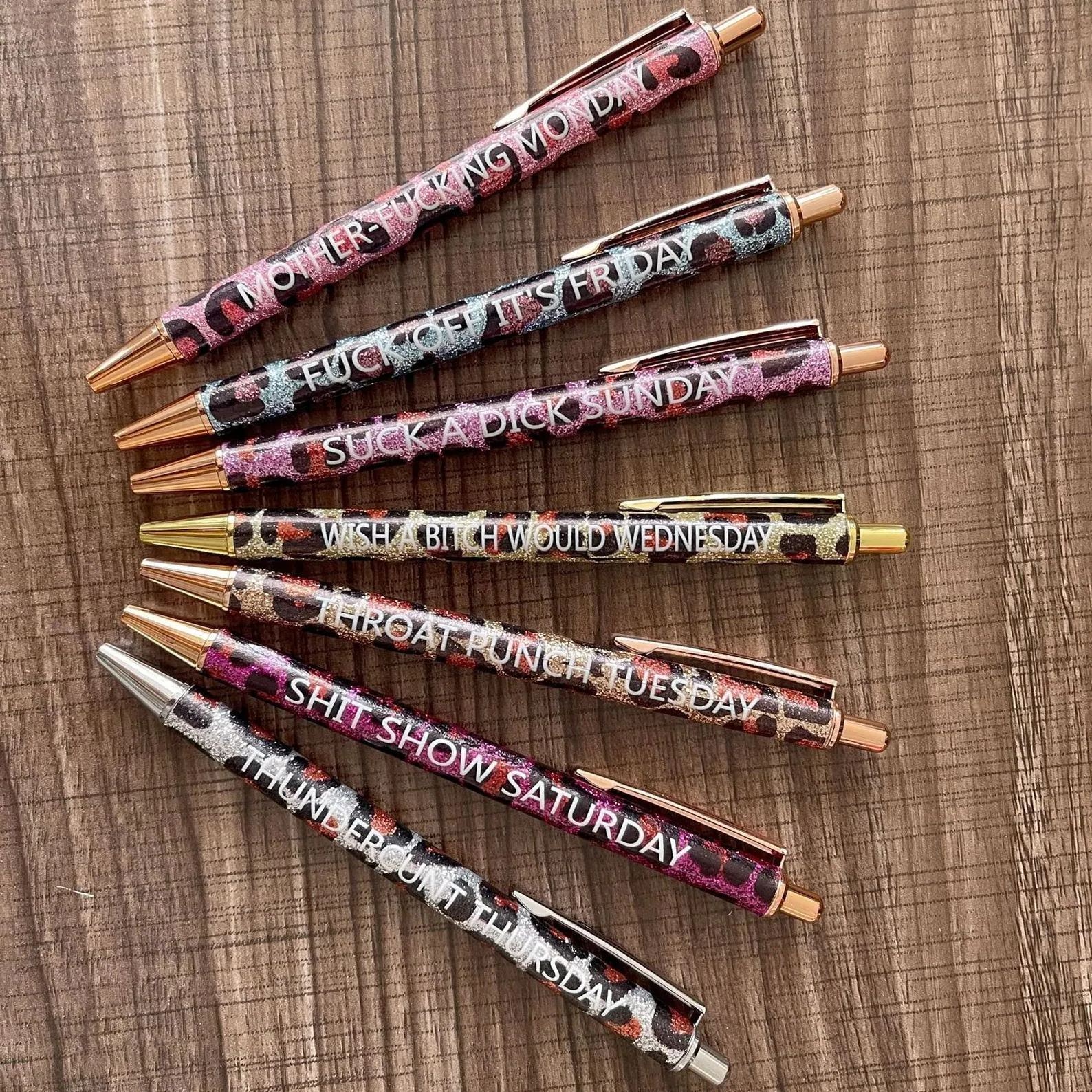 Ultimate Funny Set of Gold Leopard Print Glitter Pen（1 Set of 7 Pcs）
