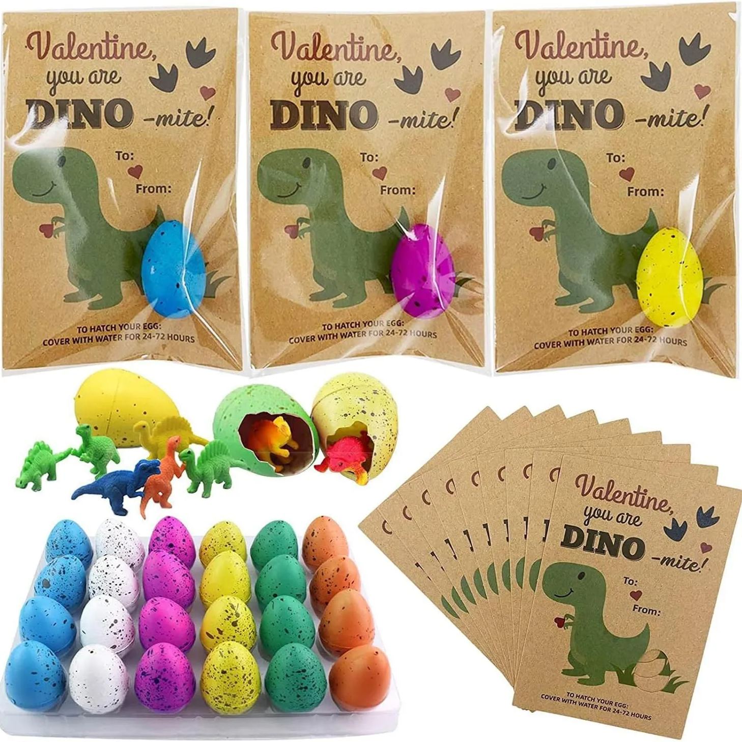 24 Valentines Day Cards with Dinosaur Eggs