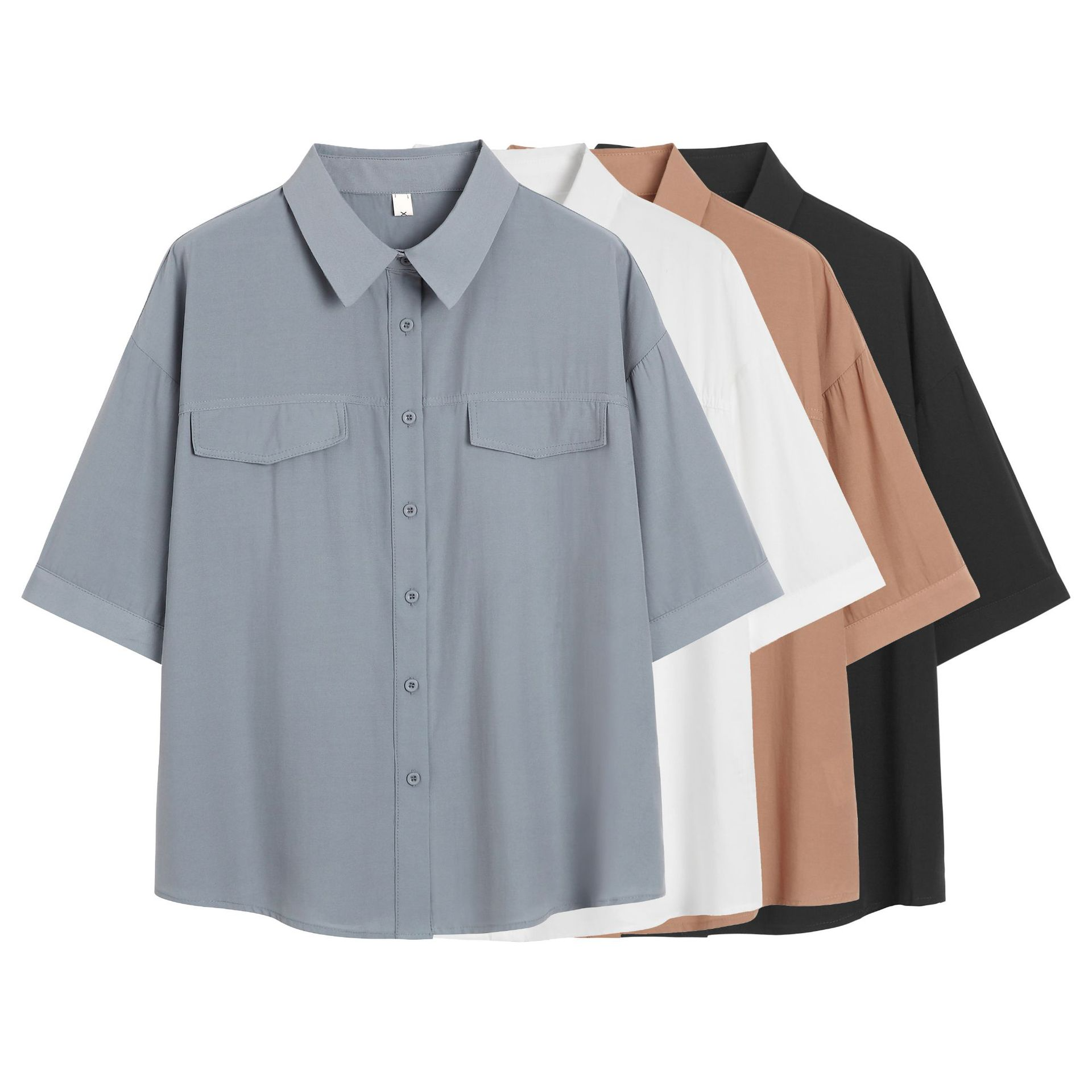 大きいサイズのゆったりとした夏半袖シャツファット怠惰なスタイルのポケット装飾シャツ