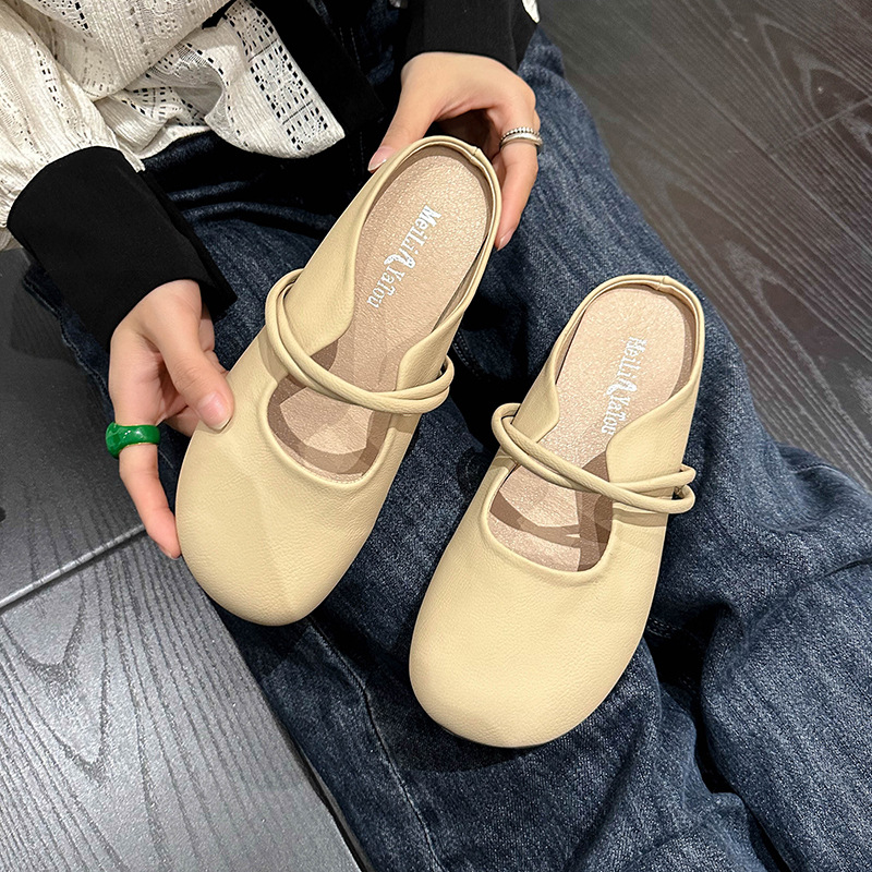 レディースシンプル牛革スリッポン