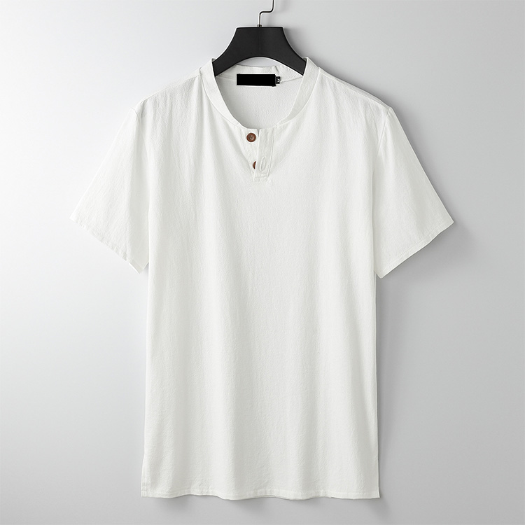 【リネンTシャッ】生地は麻100%を使用、ヘンリーネックでシンプルお洒落に!