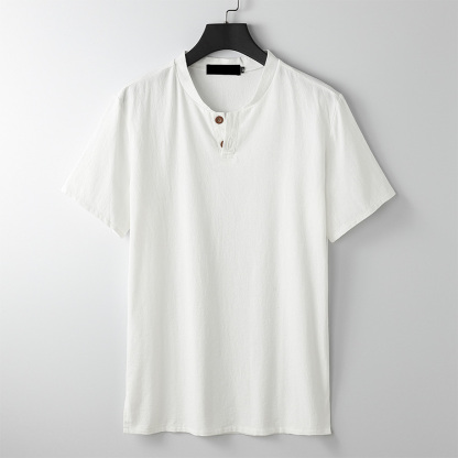 【リネンTシャッ】生地は麻100%を使用、ヘンリーネックでシンプルお洒落に!