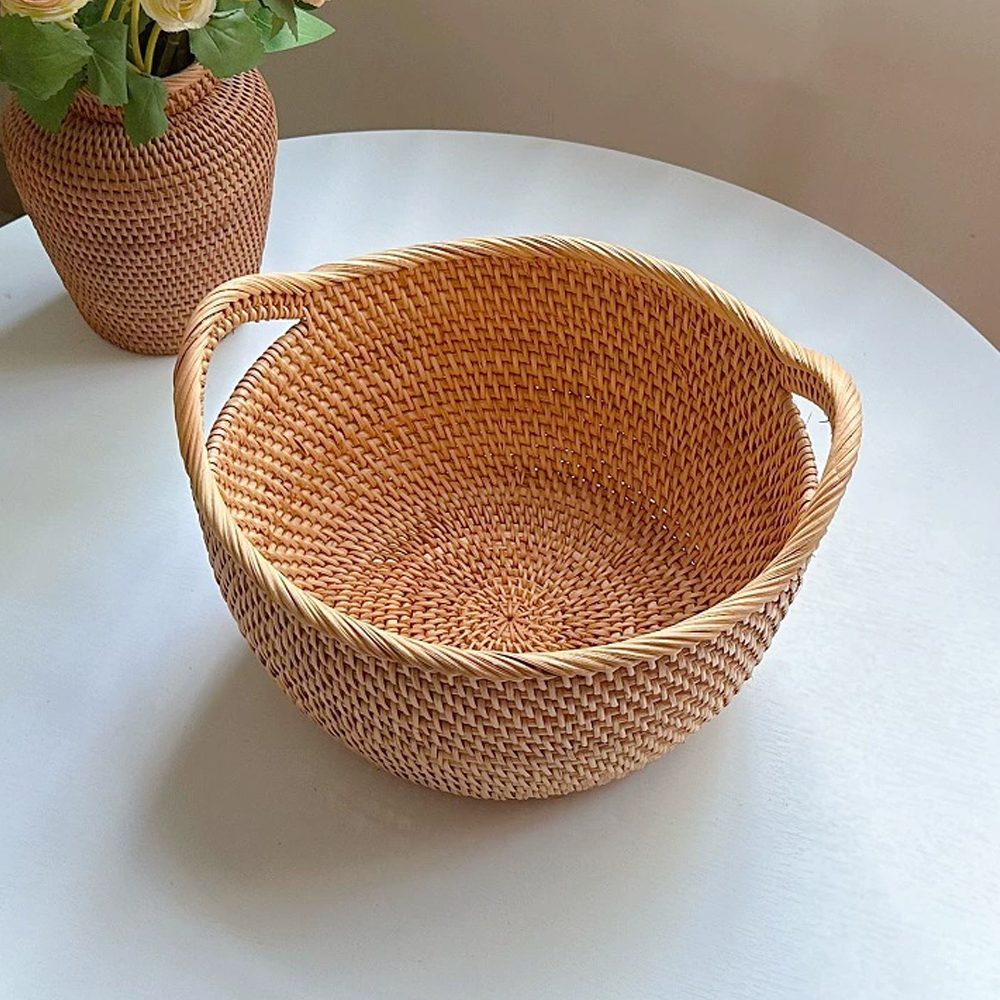 Rattan Basket - Handwoven with Handle for Eco Storage