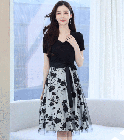 자수 페이크 레이어드 원피스