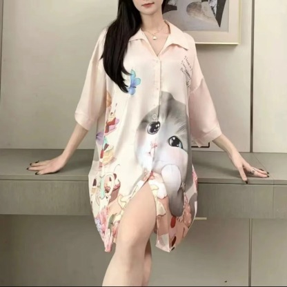 얇은 하프 프렌치 나이트 셔츠