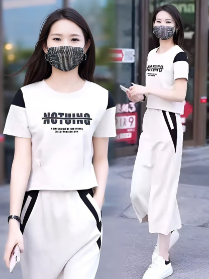 여자 패션 반팔 스커트 투피스